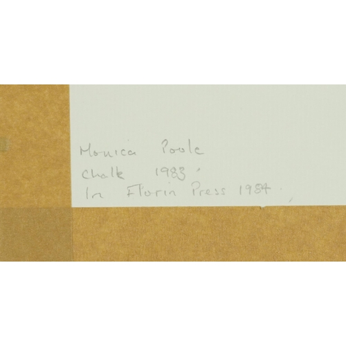 1364 - Monica Poole - Chalk, inscribed In Florian Press 1984 verso, mounted, framed and glazed, 13cm x 8cm ... 