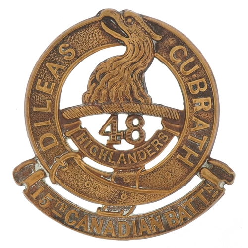 1780 - Military interest 15th  Canadian Battalion 48th Highlanders cap badge, McNab clan, 7cm in diameter