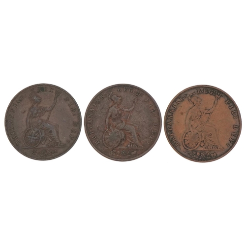 608 - George 1827 and Queen Victoria 1853 halfpennies