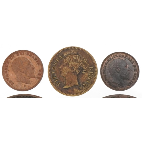 582 - George III 1797 penny, Victorian 1854 penny and three other coins