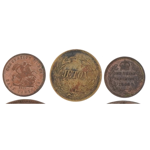 582 - George III 1797 penny, Victorian 1854 penny and three other coins