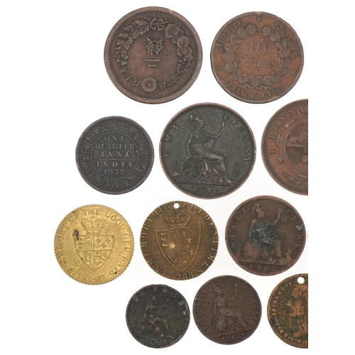 591 - Selection of China and India copper coinage including Victorian examples,