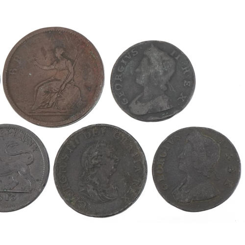 589 - Copper coinage including George II 1806 penny, 1782 Macclesfield half penny and 1813 half penny