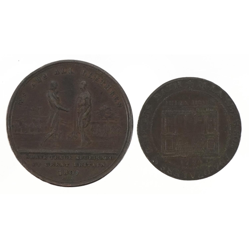 699 - M Lambre & Son, copper trade token for coffee spices and sugars together with a slavery abolition co... 