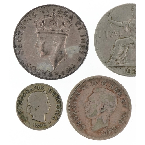 620 - George V East Africa shilling, France, Italy and New Zealand coins