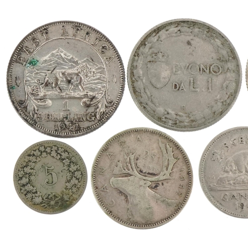 620 - George V East Africa shilling, France, Italy and New Zealand coins