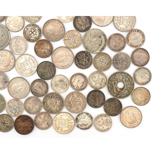 622 - Mixed English and European silver coinage,  including Victorian examples