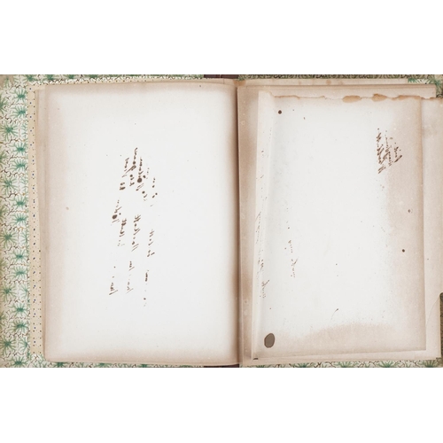 311A - 19th century artists folio, the cover a reverse painting onto glass of a church interior possibly Fr... 