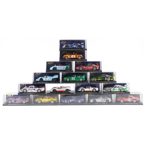 1588 - Sixteen Fly 1:32 scale model slot cars with cases including Renault 5 Turbo, Ford Capri RS Turbot an... 