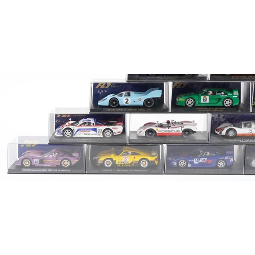 1588 - Sixteen Fly 1:32 scale model slot cars with cases including Renault 5 Turbo, Ford Capri RS Turbot an... 