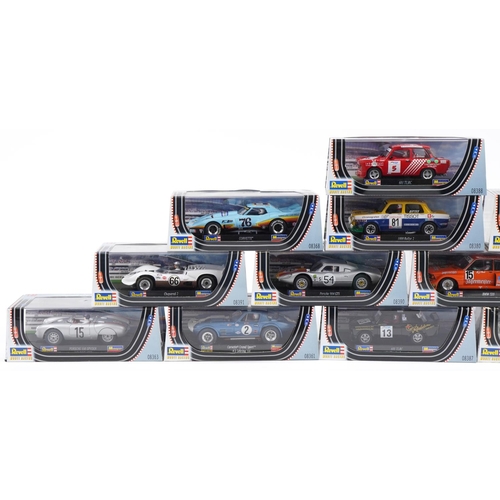 1591 - Thirteen Revell 1:32 scale model slot cars with cases including Porsche 904 GTS, 601TLRC and BMW 320