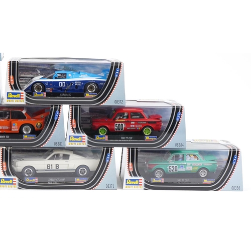 1591 - Thirteen Revell 1:32 scale model slot cars with cases including Porsche 904 GTS, 601TLRC and BMW 320