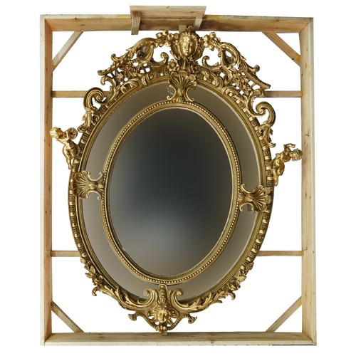 1131 - Unusually large and impressive 19th century style gilt painted oval wall mirror with bevelled glass ... 