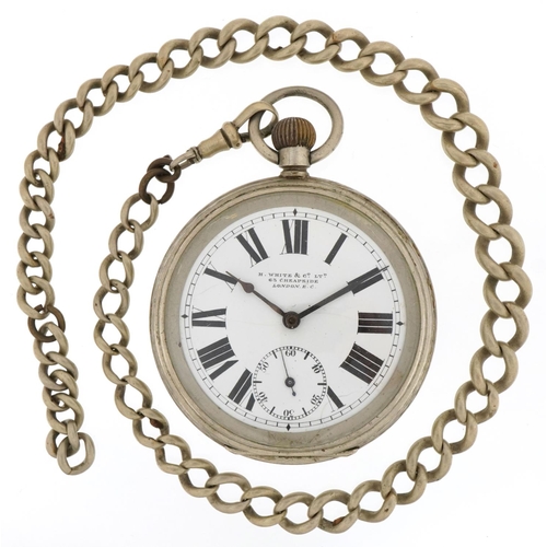 2659 - H White & Co Ltd, gentlemen's white metal open face keyless pocket watch having enamelled and subsid... 