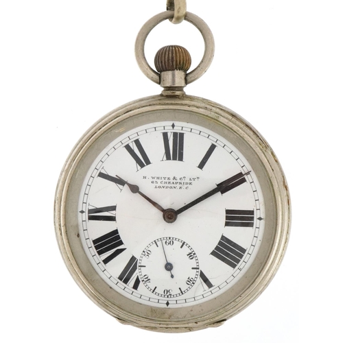 2659 - H White & Co Ltd, gentlemen's white metal open face keyless pocket watch having enamelled and subsid... 