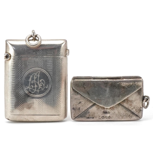 519 - Victorian silver engine turned vesta and a George V double silver stamp case in the form of an envel... 