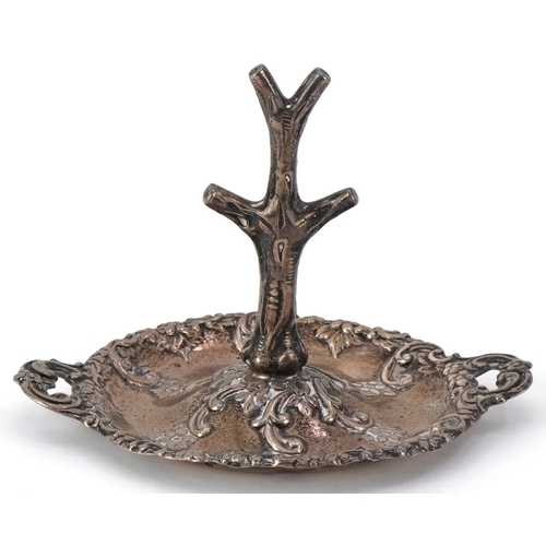 513 - Henry Matthews, Victorian silver naturalistic ring tree embossed with flowers and foliage, Birmingha... 