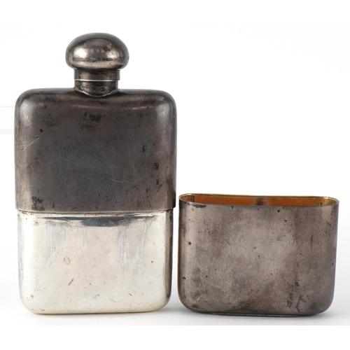 156 - George Neal & George Neal, Victorian solid silver hip flask with detachable cup and bayonet fitting ... 