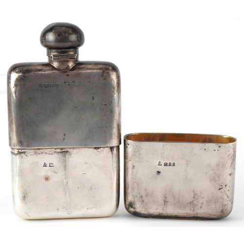 156 - George Neal & George Neal, Victorian solid silver hip flask with detachable cup and bayonet fitting ... 