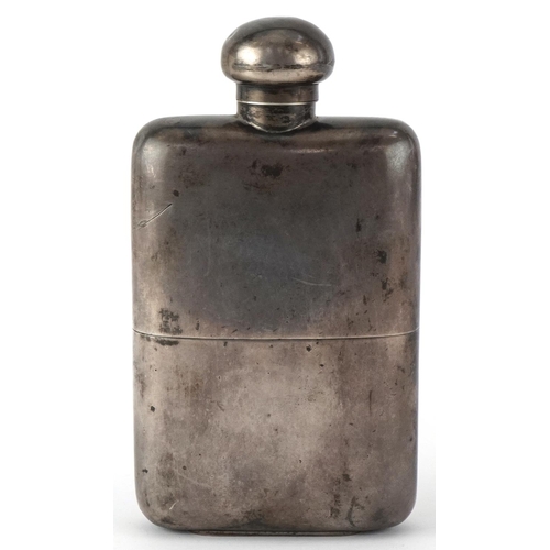 156 - George Neal & George Neal, Victorian solid silver hip flask with detachable cup and bayonet fitting ... 