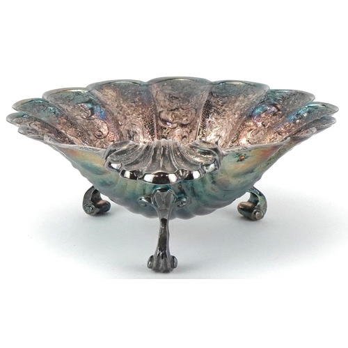 512 - David Hollander & Son, George VI silver shell shaped dish profusely engraved with flowers and foliag... 