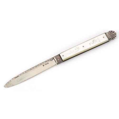 46 - Georgian mother of pearl flanked silver folding fruit knife housed in a fitted case, incomplete hall... 