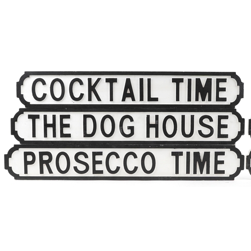 1484 - Five novelty hand painted wall signs ,The Dog House, Gin Palace, Prosecco Time, Man Cave and Cocktai... 