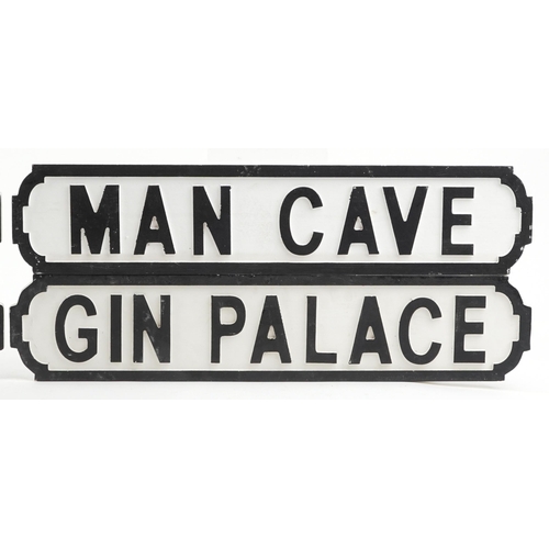 1484 - Five novelty hand painted wall signs ,The Dog House, Gin Palace, Prosecco Time, Man Cave and Cocktai... 