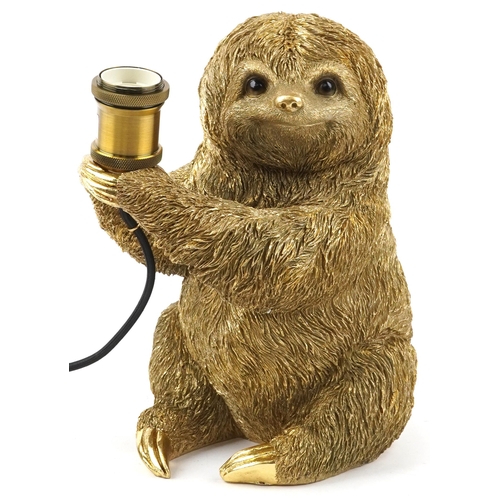 1395 - Ornate gilt painted table lamp in the form of a sloth, 30cm high