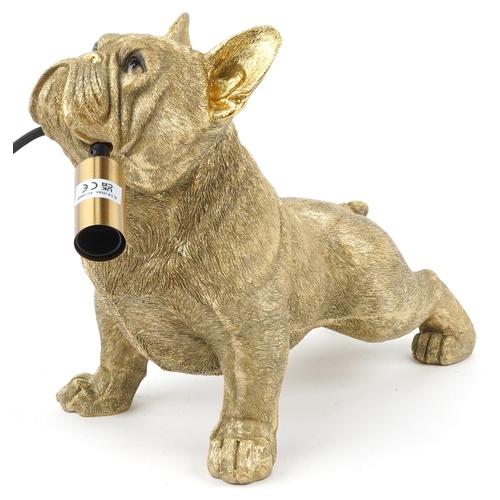 1289 - Ornate gilt painted table lamp in the form of a French Bulldog, 30cm in length