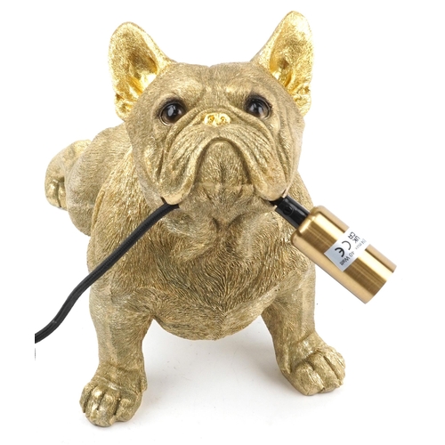 1289 - Ornate gilt painted table lamp in the form of a French Bulldog, 30cm in length