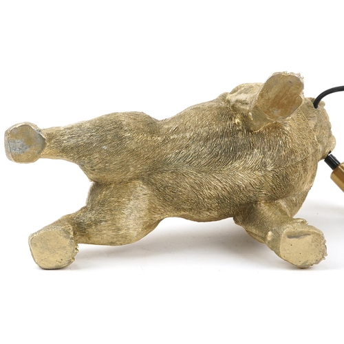 1289 - Ornate gilt painted table lamp in the form of a French Bulldog, 30cm in length