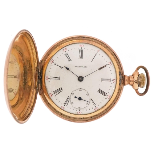 2157 - Waltham, gentlemen's gold plated keyless full hunter pocket watch having enamelled and subsidiary di... 