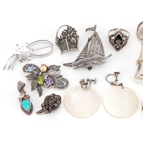 2687 - Vintage and later silver and white metal jewellery, some set with semi precious stones, including ri... 