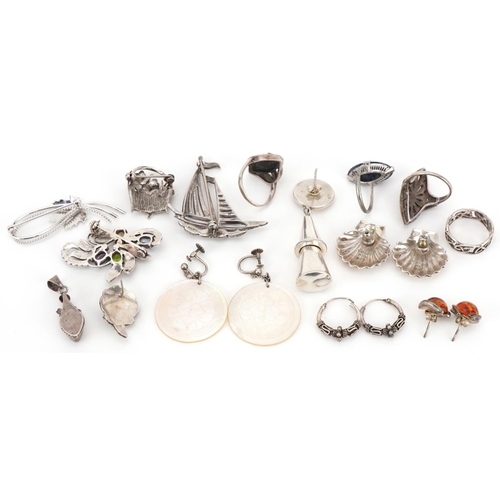 2687 - Vintage and later silver and white metal jewellery, some set with semi precious stones, including ri... 