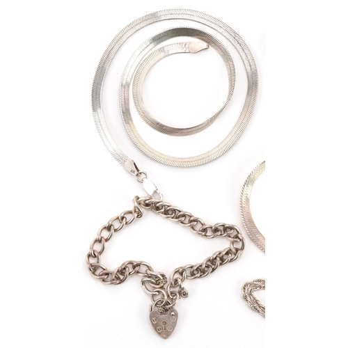 2676 - Silver jewellery including snake link necklace with matching bracelet, Art Nouveau style necklace an... 