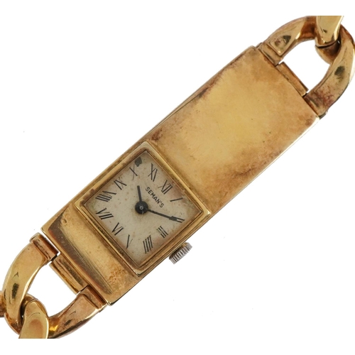 2197 - Seamans 800 grade silver gilt Art Deco style identity bracelet manual wind wristwatch having Roman n... 