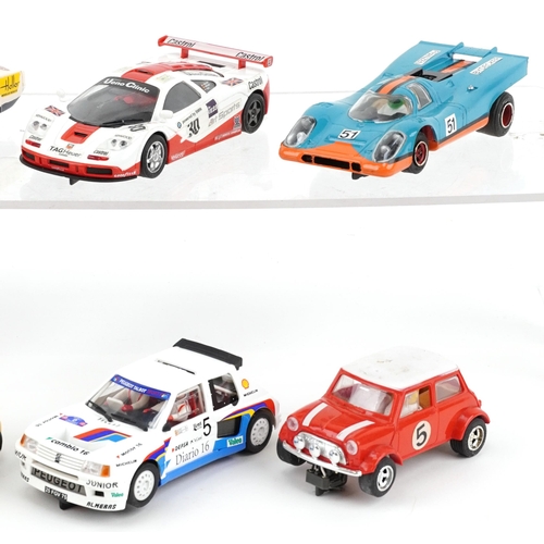 1584 - Ten vintage and later slot cars including Scalextric, Hornby and Ninco