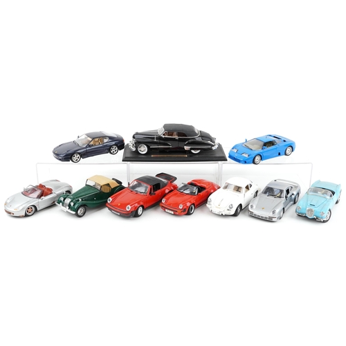 1618 - Ten 1:18 scale diecast vehicles including Burago Ferrari 456GT 1992, Maisto Porsche 911 Speedster 19... 