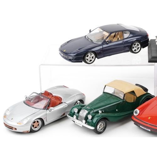 1618 - Ten 1:18 scale diecast vehicles including Burago Ferrari 456GT 1992, Maisto Porsche 911 Speedster 19... 