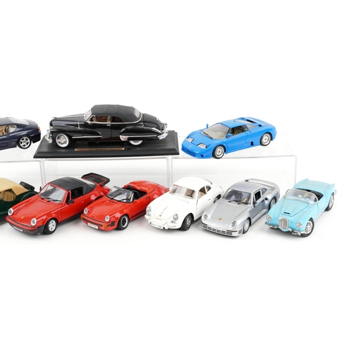 1618 - Ten 1:18 scale diecast vehicles including Burago Ferrari 456GT 1992, Maisto Porsche 911 Speedster 19... 