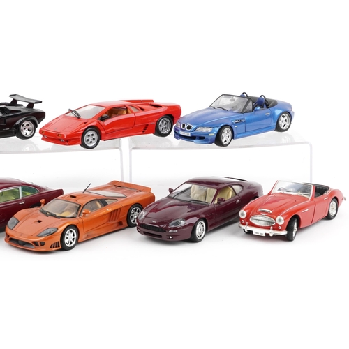 1616 - Ten 1:18 scale diecast vehicles including Maisto, Lamborghini Diablo, Lamborghini Countach and Aston... 