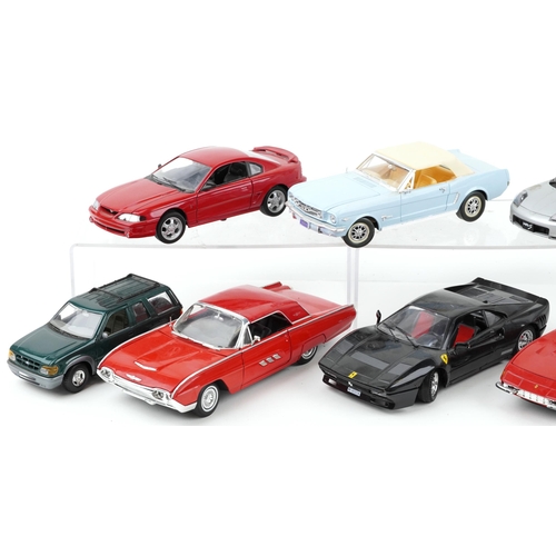 1615 - Ten 1:18 scale diecast vehicles including Universal Hobbies Mustang 94, Onso Ford Thunderbird 1963 a... 