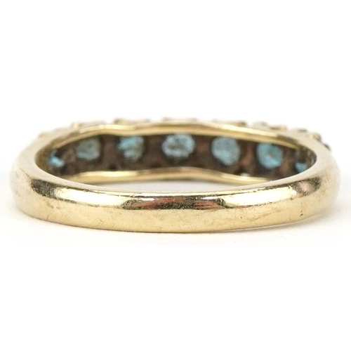 2464 - 9ct gold blue topaz half eternity ring, size S, 3.3g