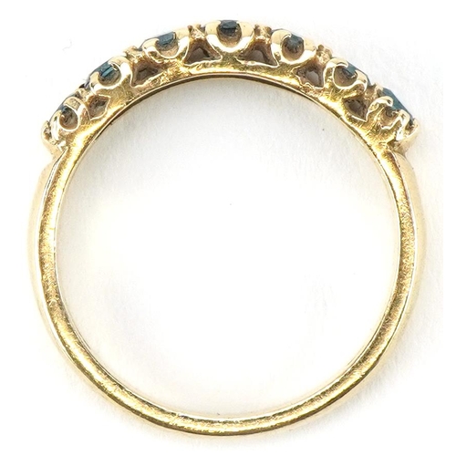 2464 - 9ct gold blue topaz half eternity ring, size S, 3.3g