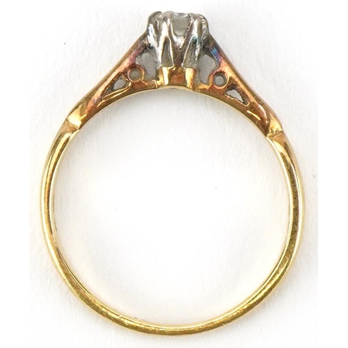 2178 - 18ct gold diamond solitaire ring, the diamond approximately 0.15 carat, size K, 2.0g