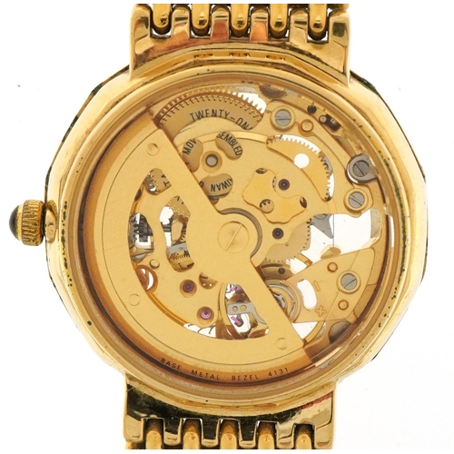 2349 - Rotary, gentlemen's gold plated automatic wristwatch having skeleton dial with Roman numerals, 32mm ... 