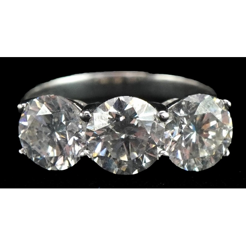 18ct white gold diamond three stone ring, total diamond weight approximately 3.05 carat, size M, 4.4g