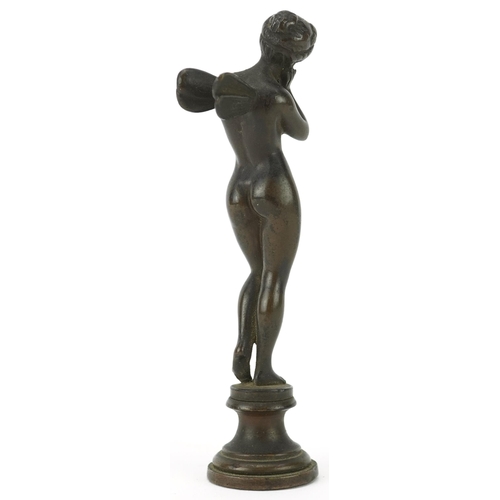 476A - Victorian bronze winged maiden desk seal, 9cm high