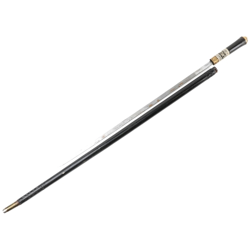 366 - Indian ebony and bone inlaid swordstick with lion pommel, 91cm in length